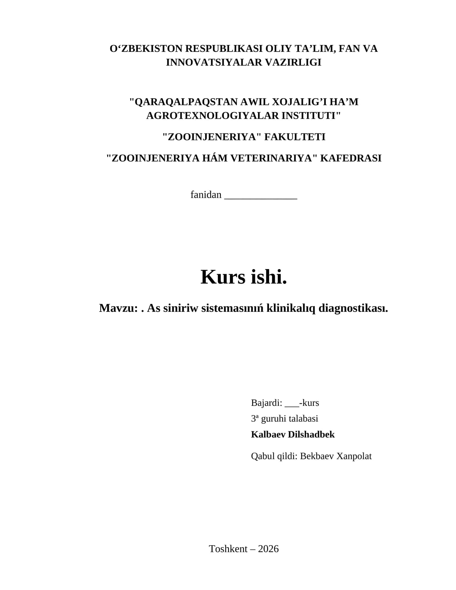 . As siniriw sistemasınıń klinikalıq diagnostikası. 1