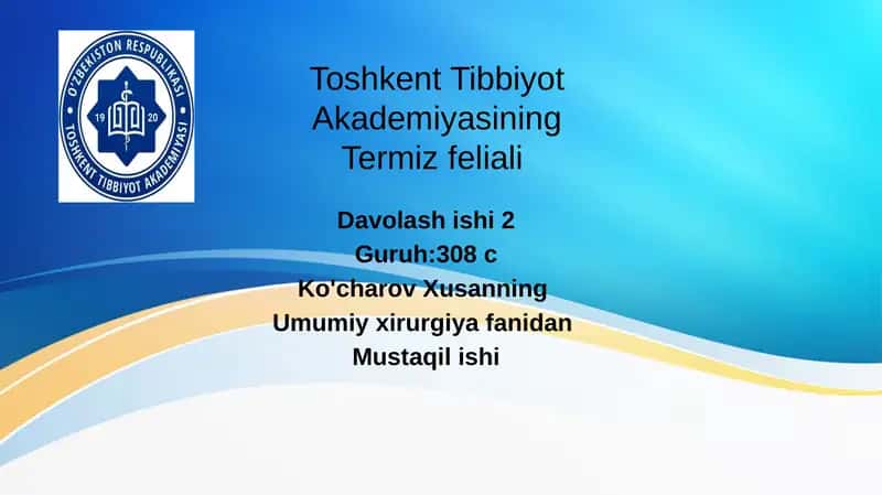Shifoxona ichi infeksiyasi. Xirurgiyada OITS va KOVID-19 muammolari. 1