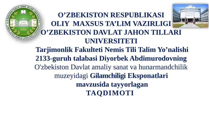 O'zbekiston davlat amaliy sanat va hunarmandchilik muzeyi gilamchiligi 1