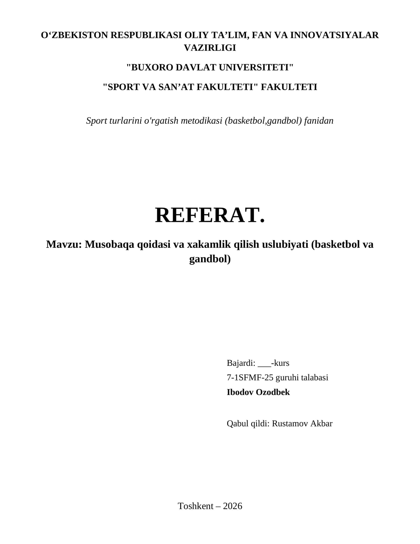 Musobaqa qoidasi va xakamlik qilish uslubiyati (basketbol va gandbol) 1