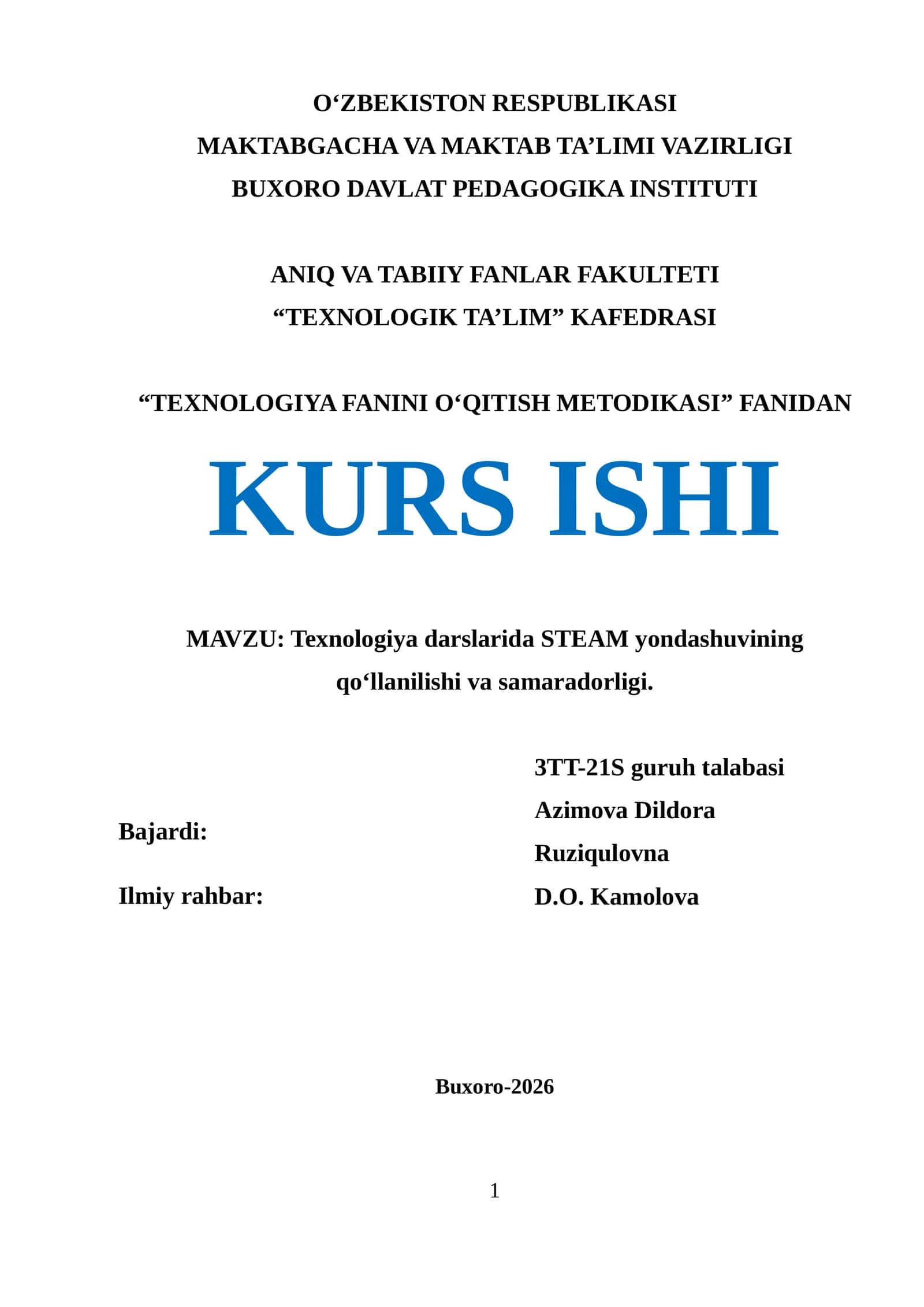 Texnologiya darslarida STEAM yondashuvining qo‘llanilishi va samaradorligi 1