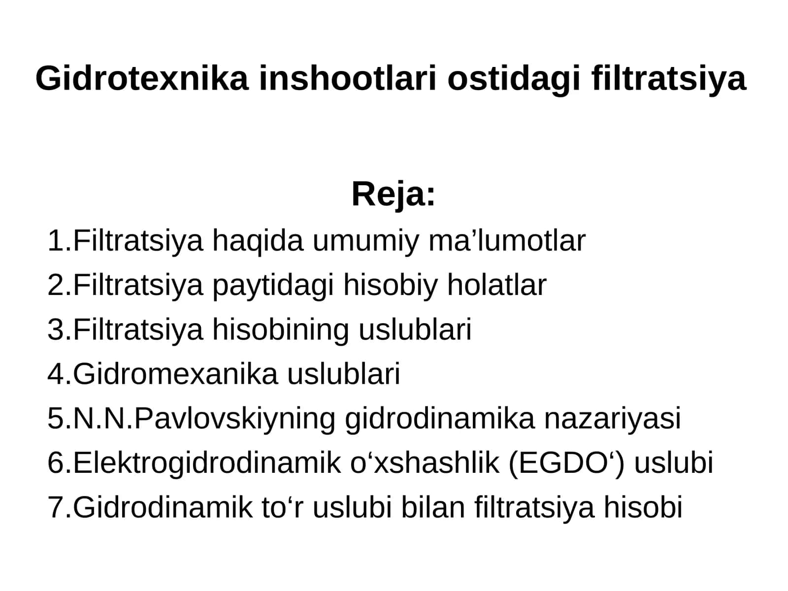 Gidrotexnika inshootlari ostidagi filtratsiya 1