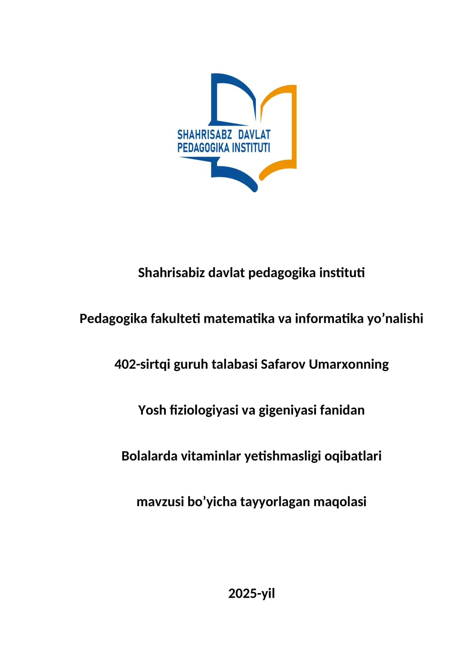 Bolalarda vitaminlar yetishmovchiligi oqibatlari 1