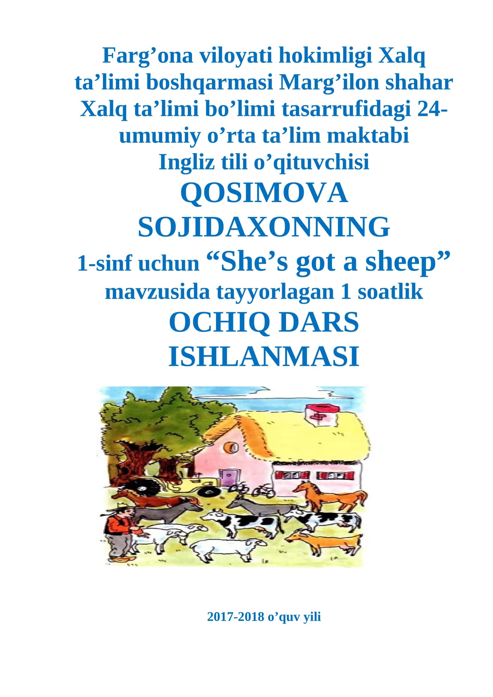 Ochiq dars 1-sinf INGLIZ tili She’s got a sheep mavzusida 1
