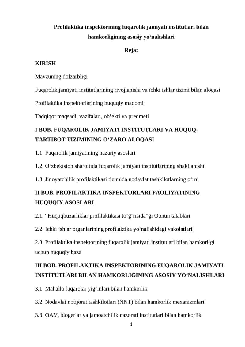 Profilaktika inspektorining fuqarolik jamiyati institutlari bilan hamkorligining asosiy yo‘nalishlari 1