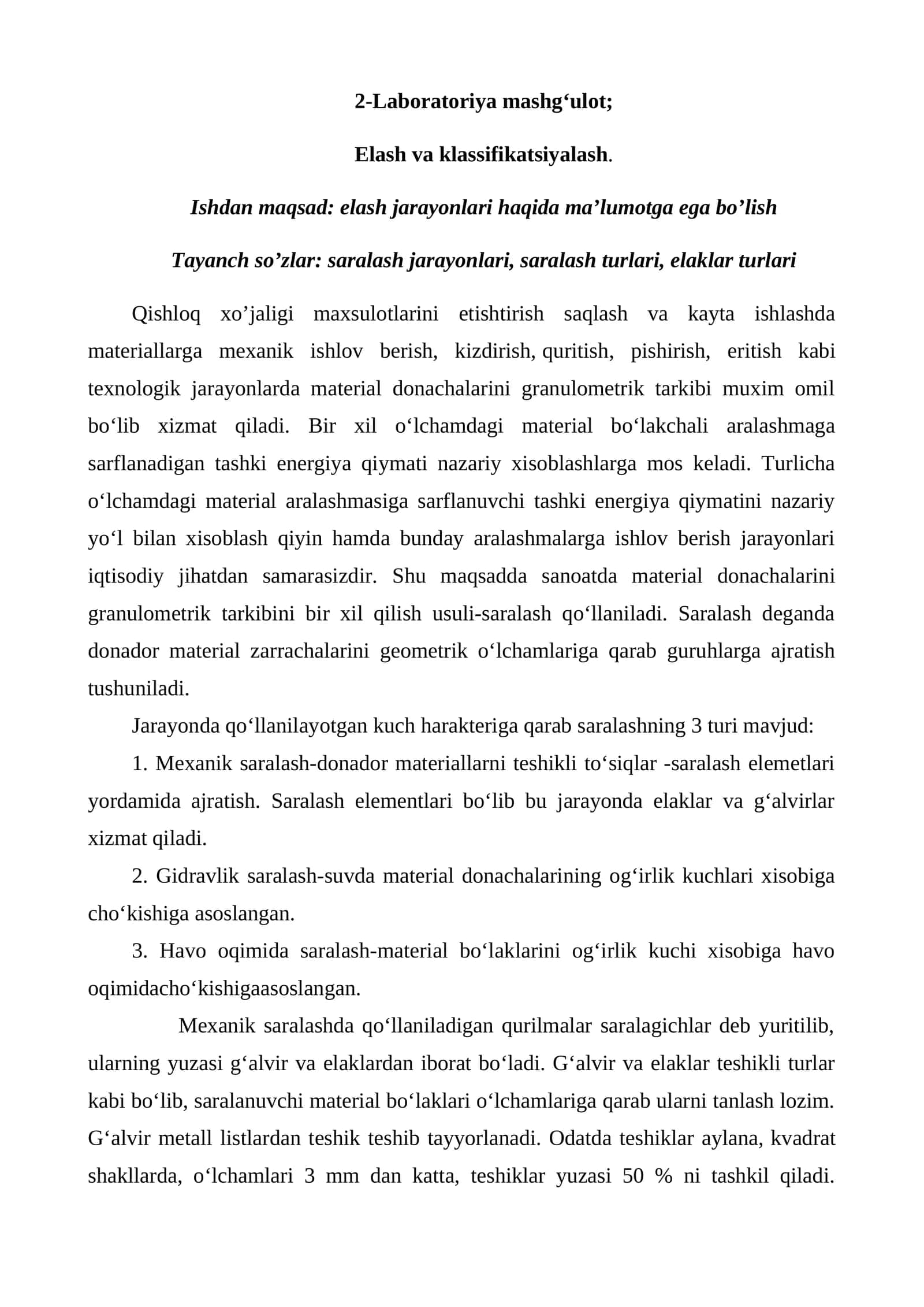 Elash va klassifikatsiyalash 1