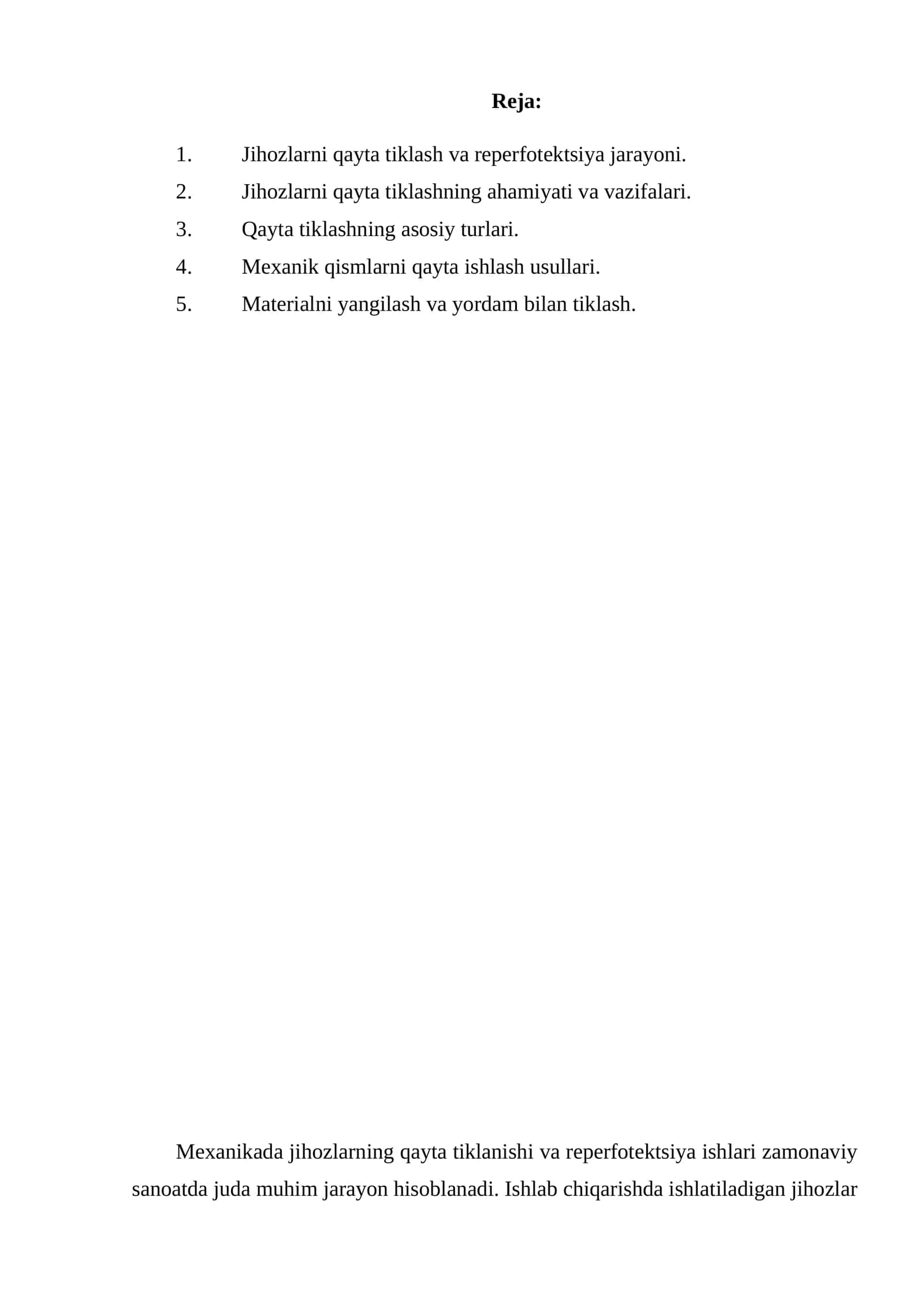 Jihozlarni qayta tiklash va reperfotektsiya 1