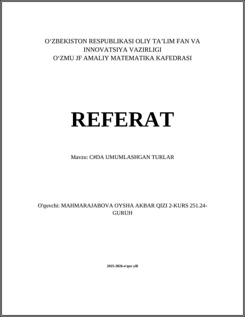 C#DA UMUMLASHGAN TURLAR 1