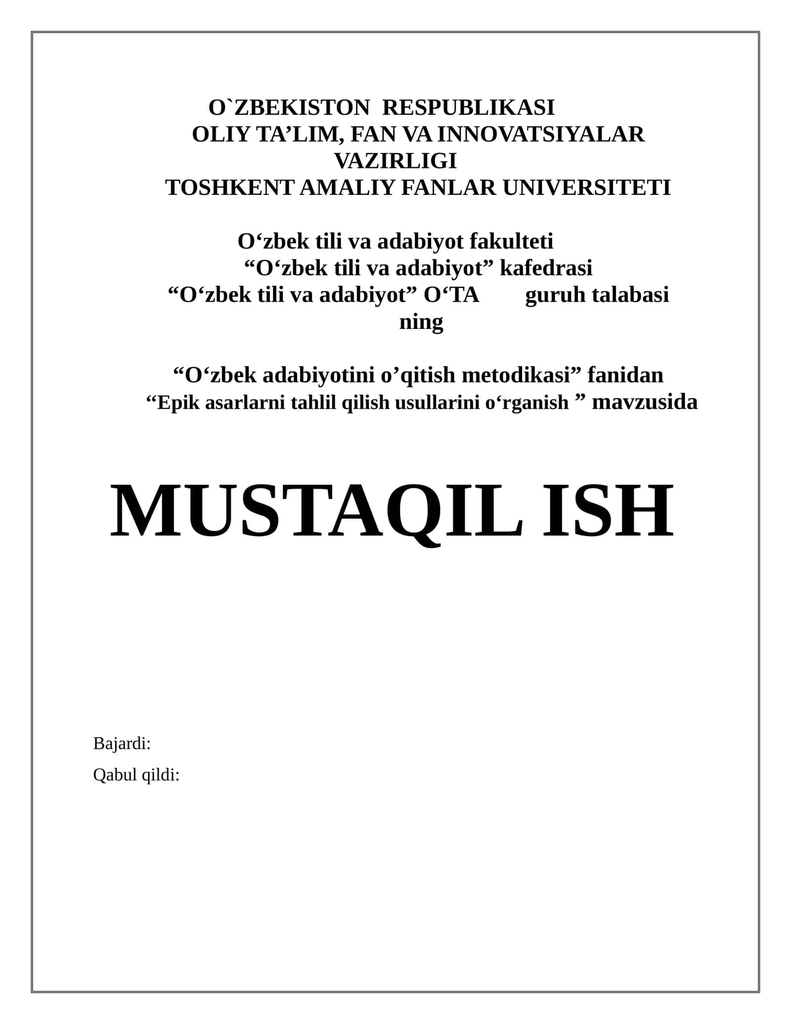 Epik asarlarni tahlil qilish usullarini o‘rganish 1