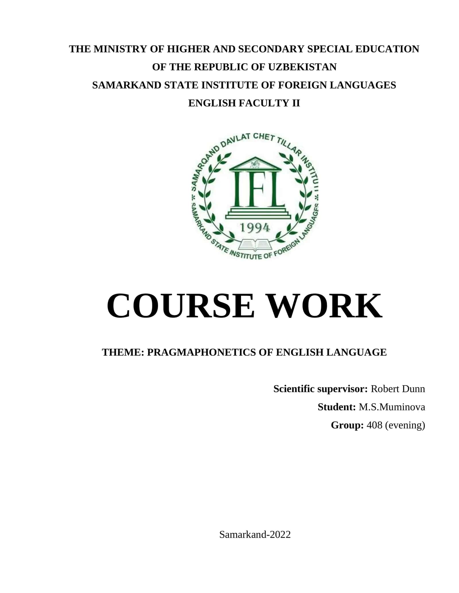 Course Work on Pragmaphonetics of English Language 1