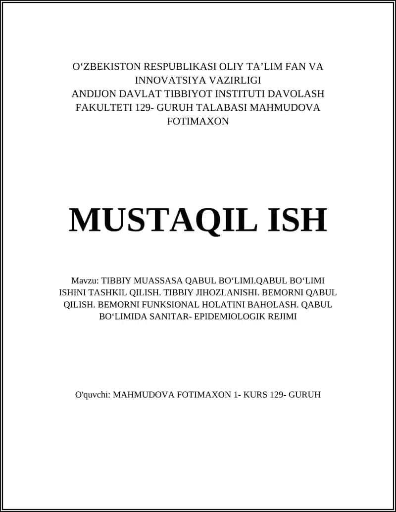 TIBBIY MUASSASA QABUL BOʻLIMI 1