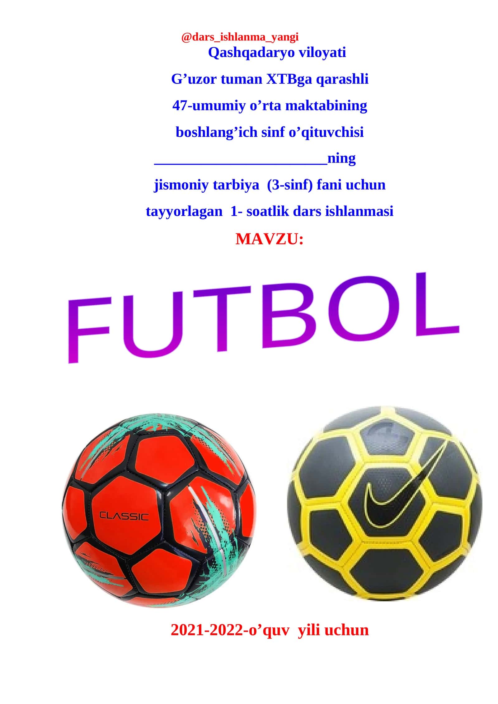 3-sinf Jismoniy tarbiya Futbol. 1