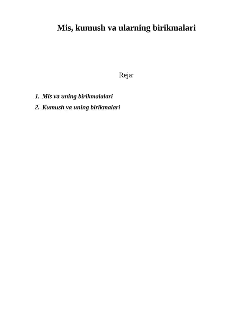 Mis, kumush va ularning birikmalari