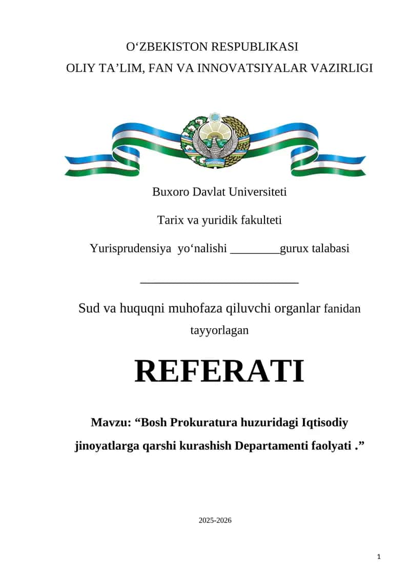 Bosh Prokuratura huzuridagi Iqtisodiy jinoyatlarga qarshi kurashish Departamenti faolyati 1
