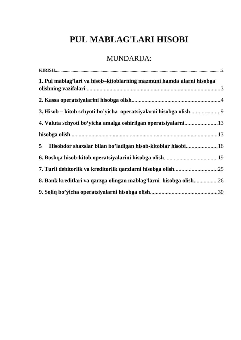 Pul mablag'lari hisobi 1