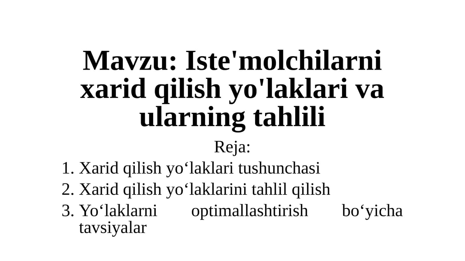Iste'molchilarni xarid qilish yo'laklari va ularning tahlili 1