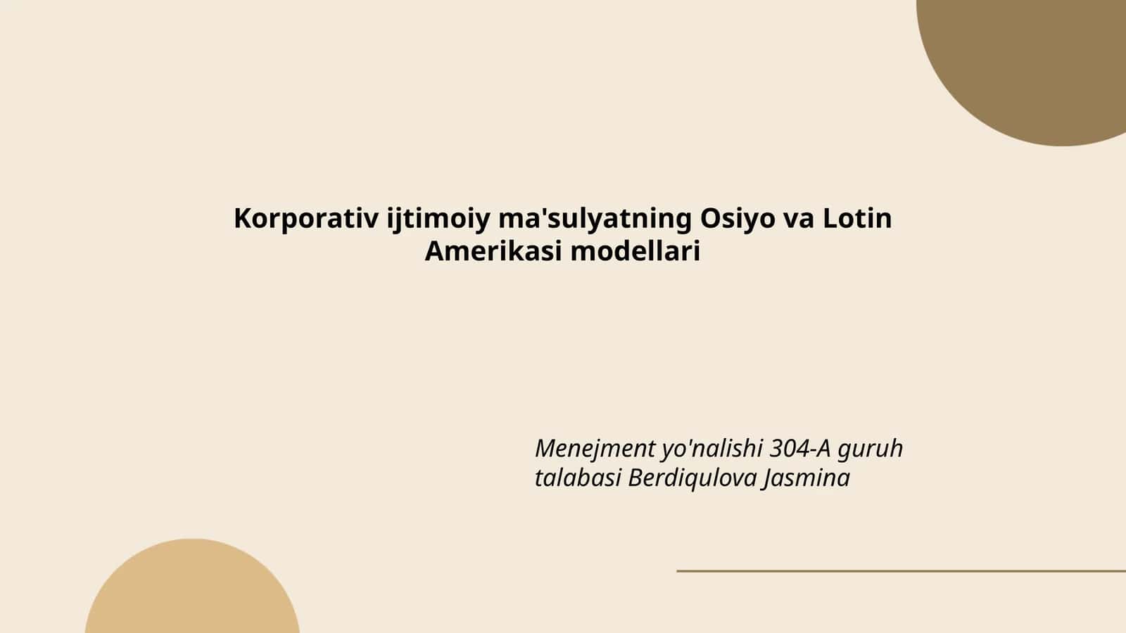 Korporativ ijtimoiy ma'sulyatning Osiyo va Lotin Amerikasi modellari 1