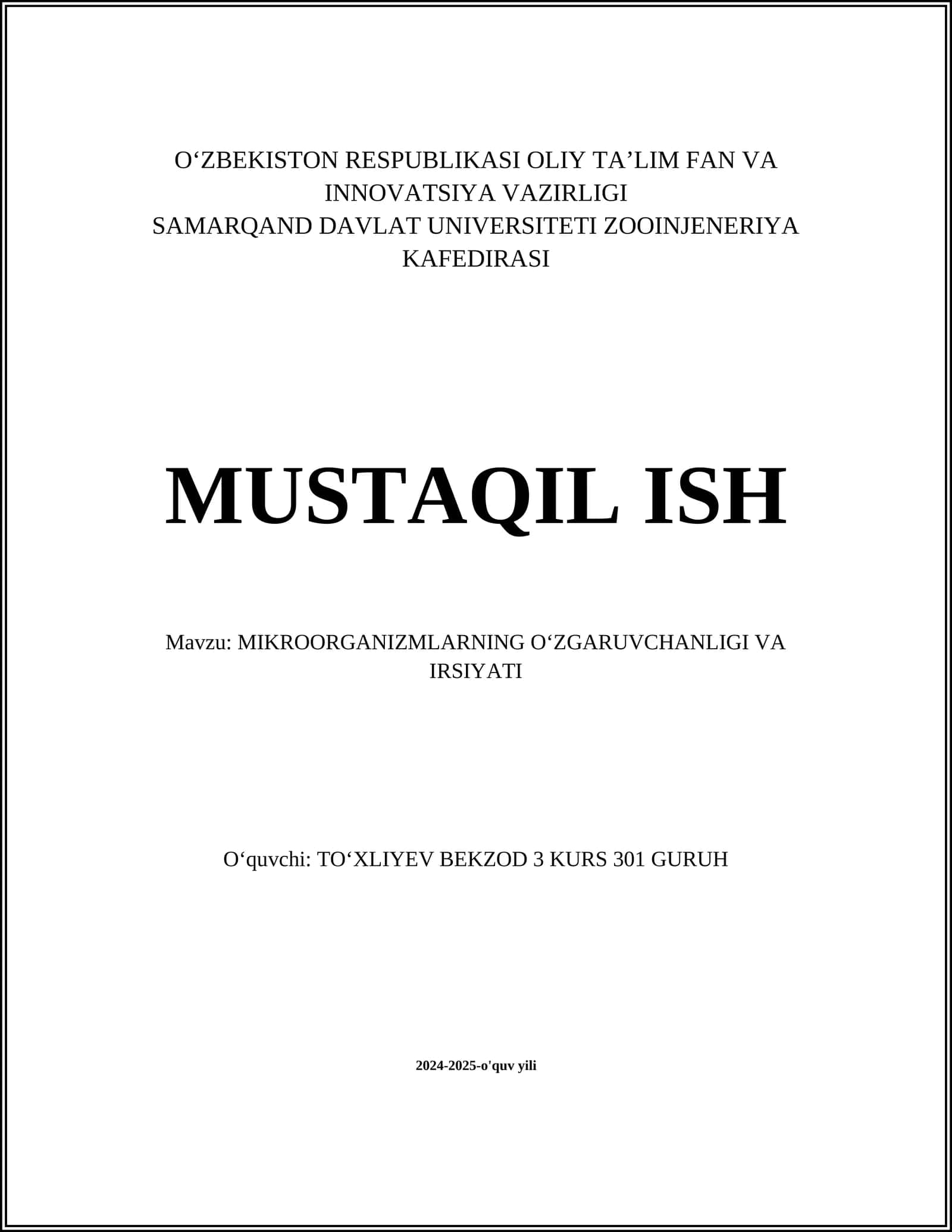 MIKROORGANIZMLARNING OʻZGARUVCHANLIGI VA IRSIYATI 1