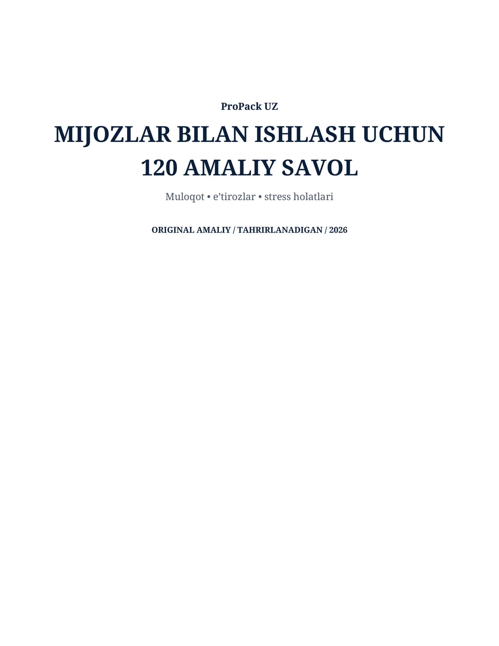 Mijozlar bilan ishlash uchun 120 amaliy test 1