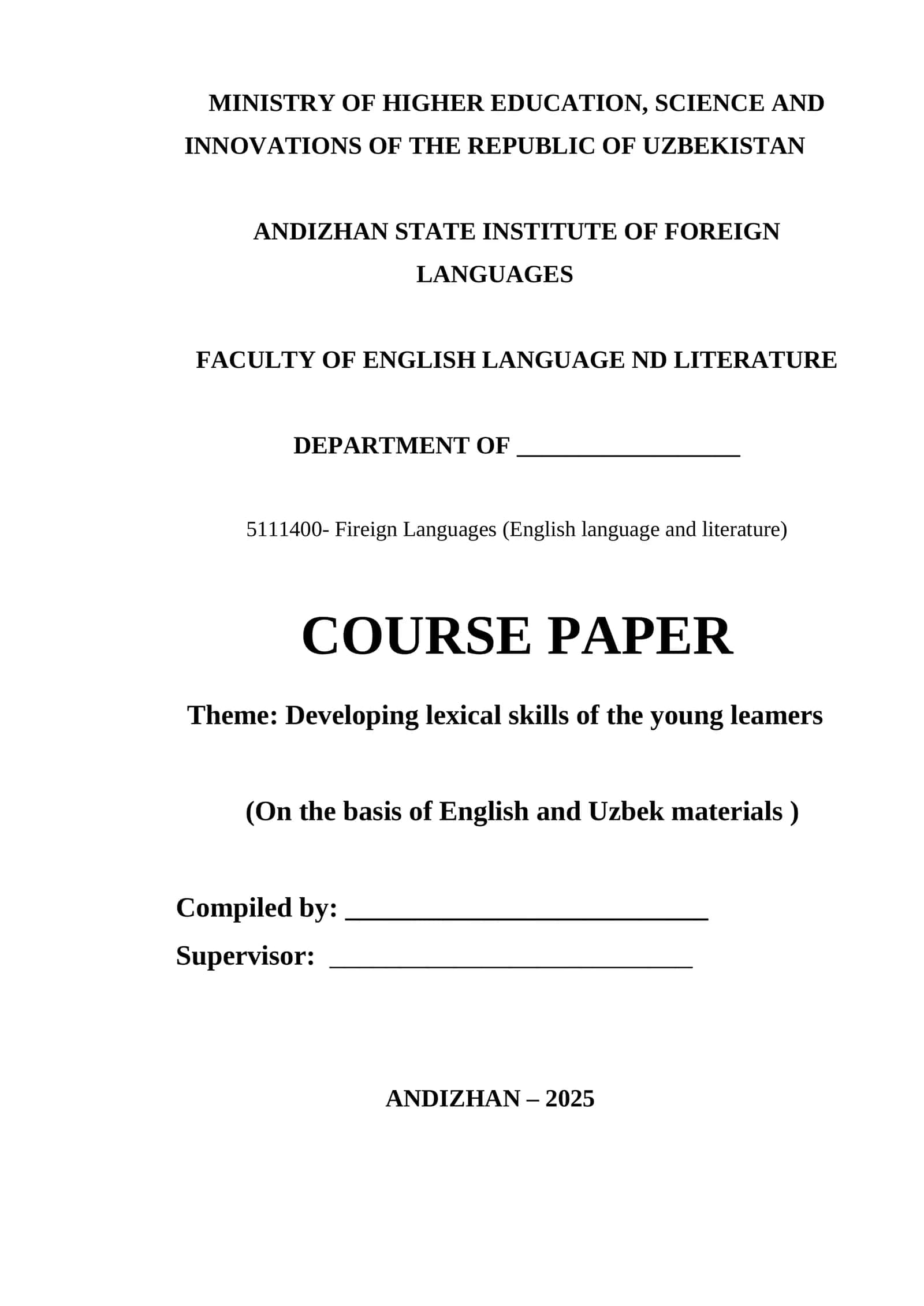 Theme: Developing lexical skills of the young leamers 1
