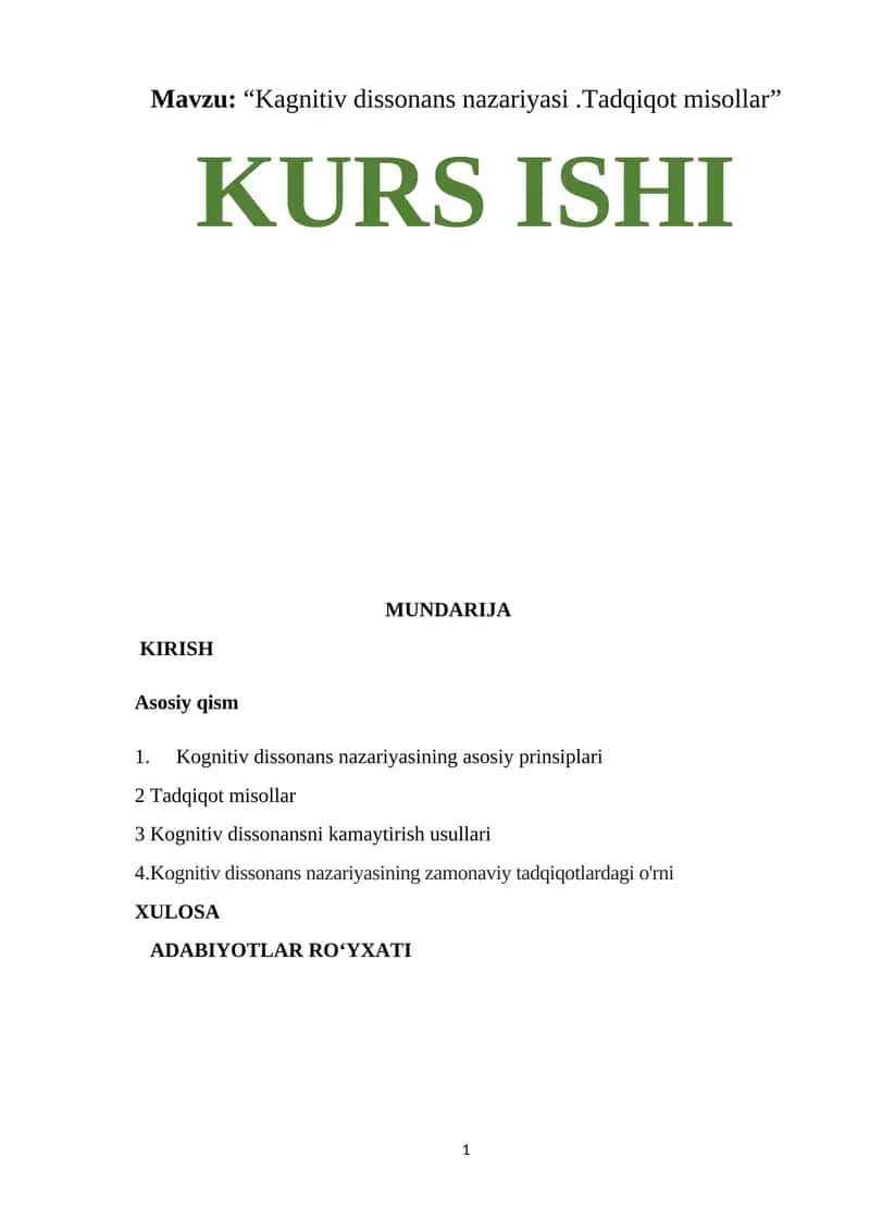 Kognitiv dissonans nazariyasi 1