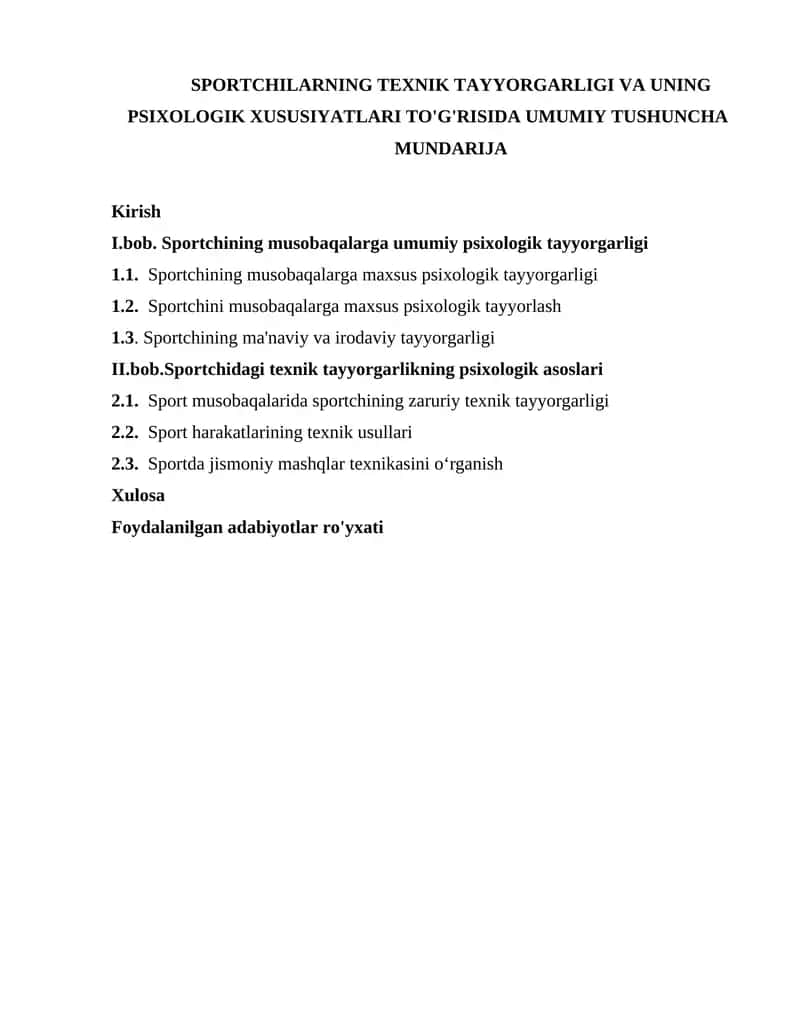 SPORTCHILARNING TEXNIK TAYYORGARLIGI VA UNING PSIXOLOGIK XUSUSIYATLARI 1