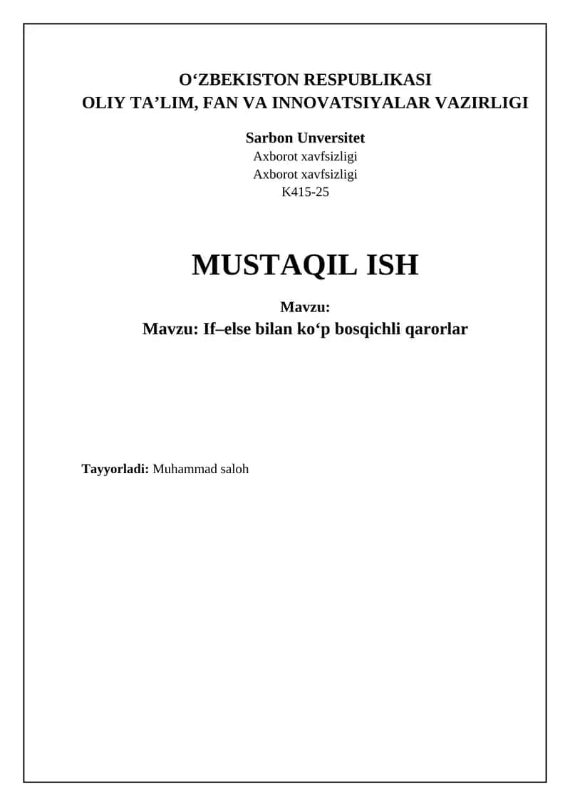If–else bilan ko‘p bosqichli qarorlar 1