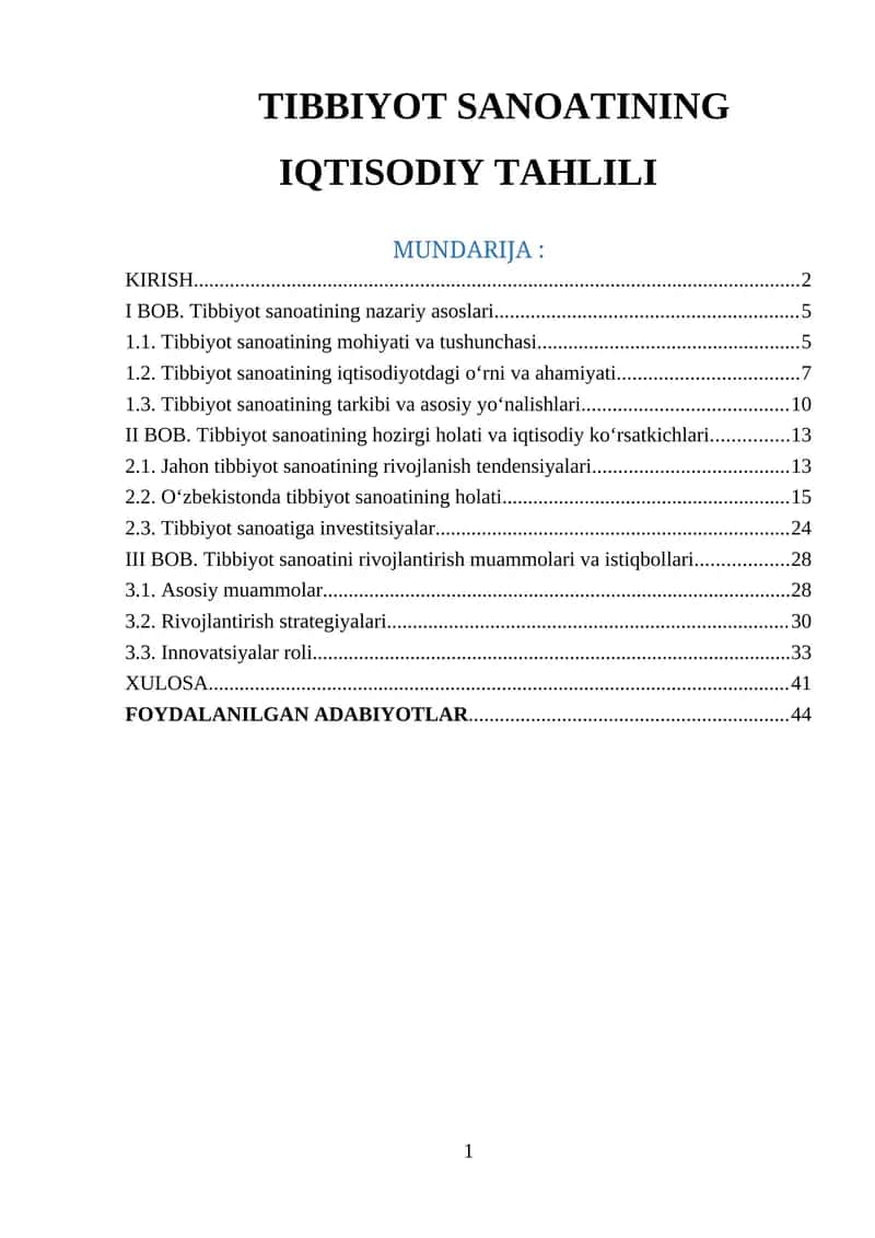 Tibbiyot Sanoating Iqtisodiy Tahlili 1