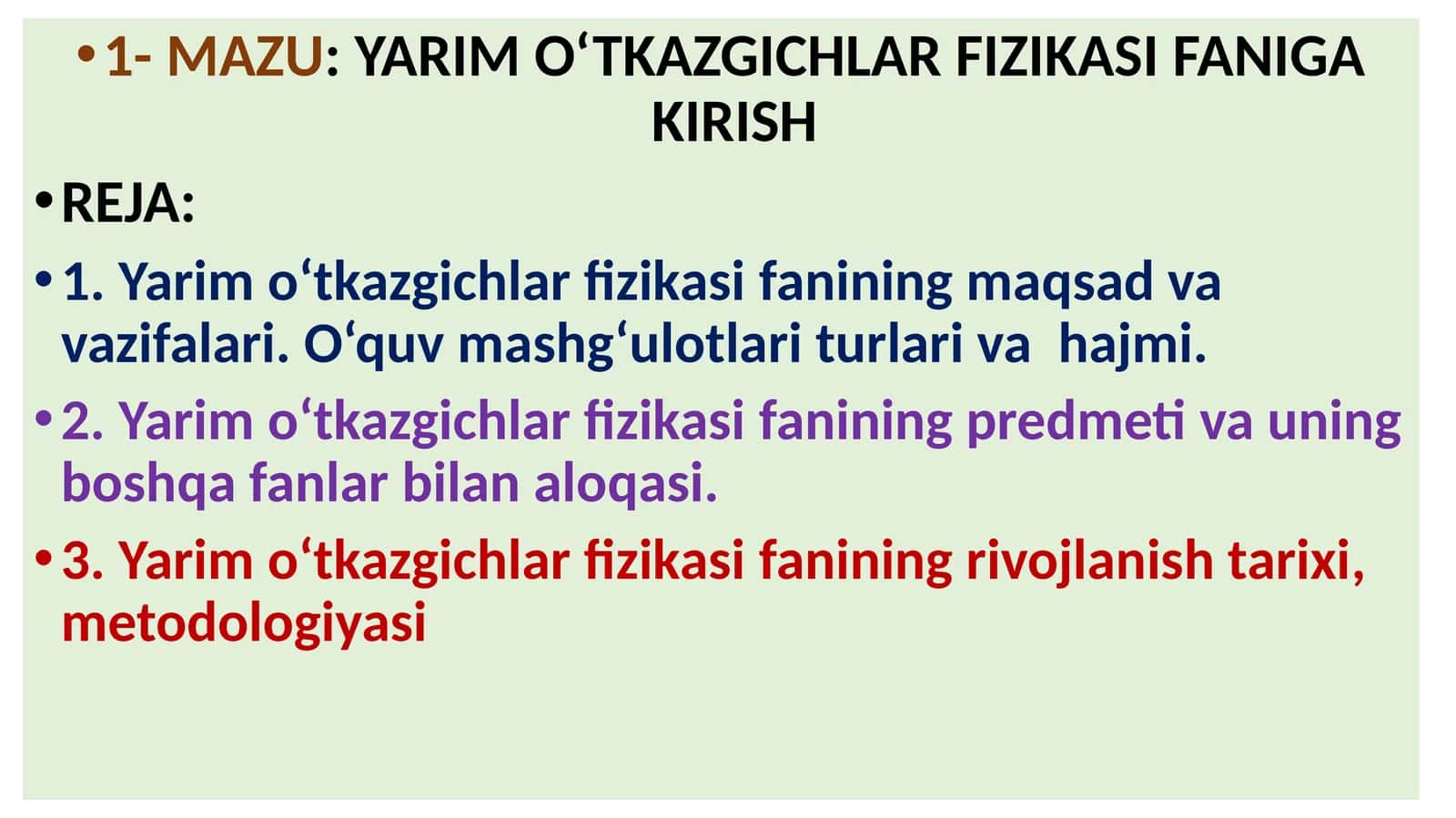 YARIM O‘TKAZGICHLAR FIZIKASI FANIGA KIRISH 1