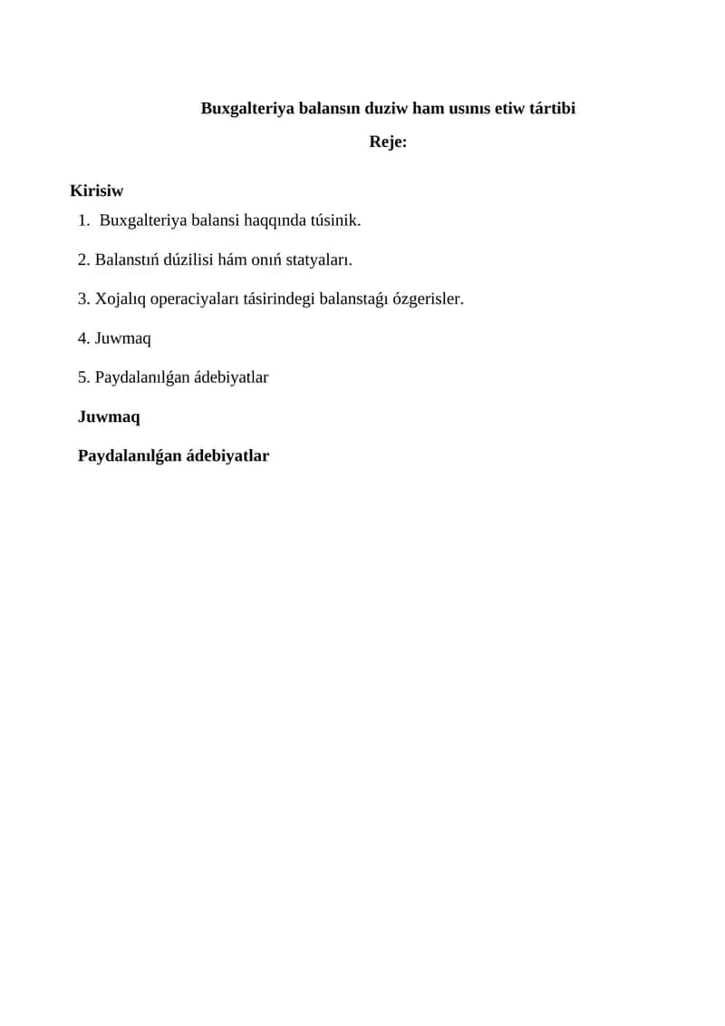 Buxgalteriya balansın duziw ham usınıs etiw tártibi 1