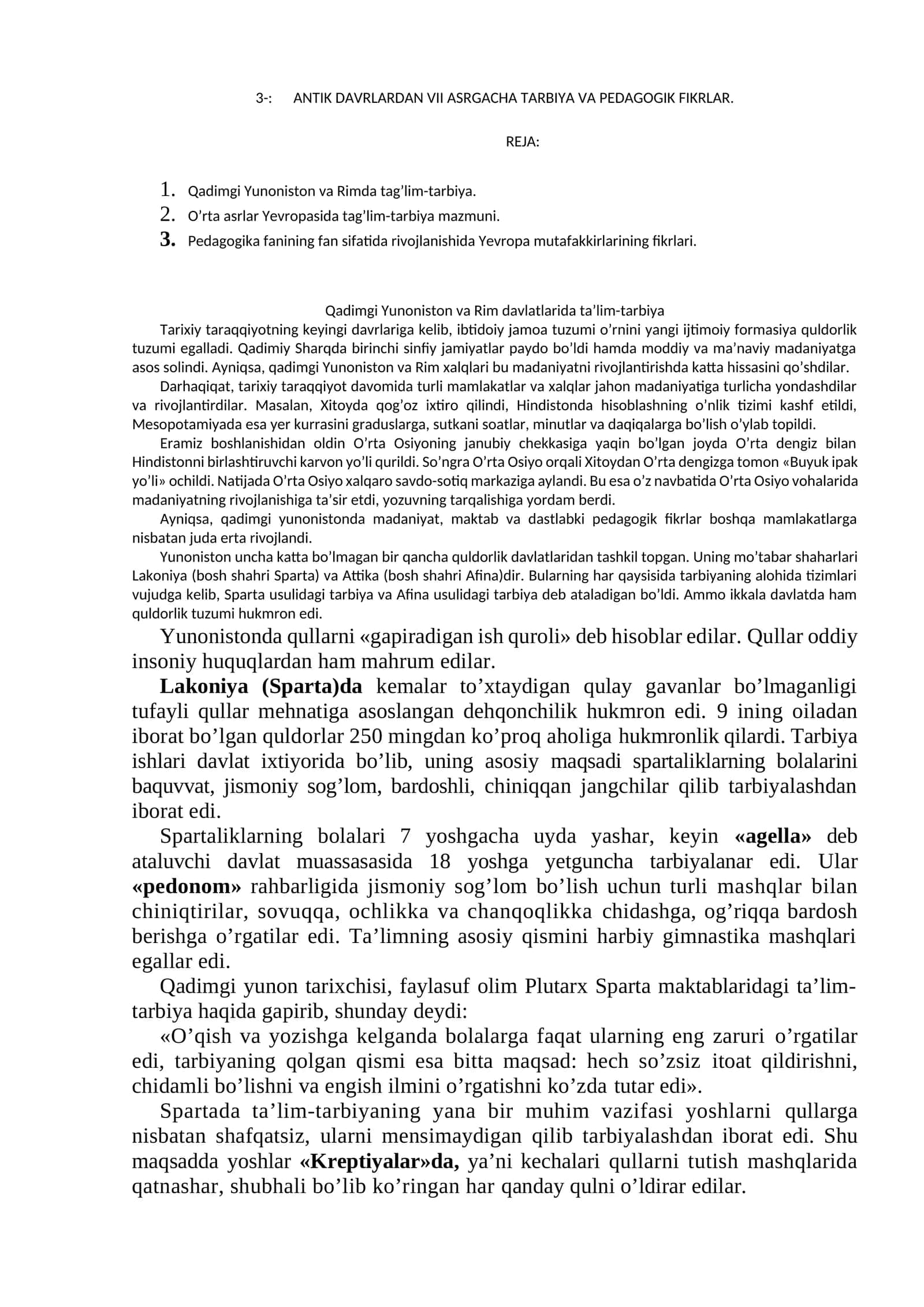 Qadimgi Yunoniston va Rimda tag’lim-tarbiya 1