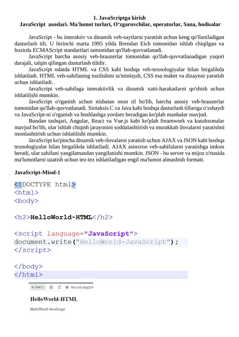 JavaScriptga kirish 1