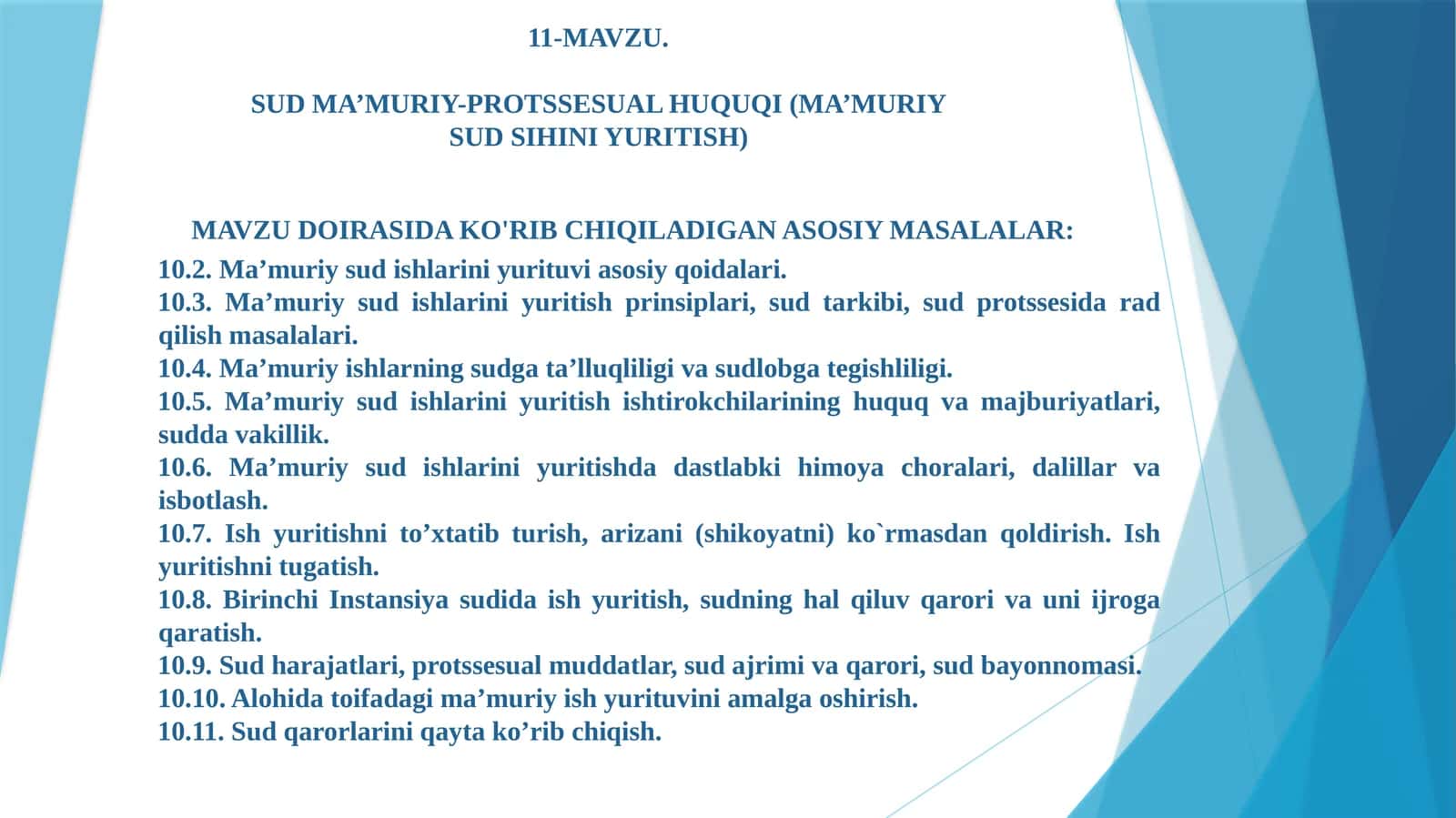 SUDMA’MURIY-PROTSSESUAL HUQUQI (MA’MURIY SUD SIHINI YURITISH) taqdimot 1