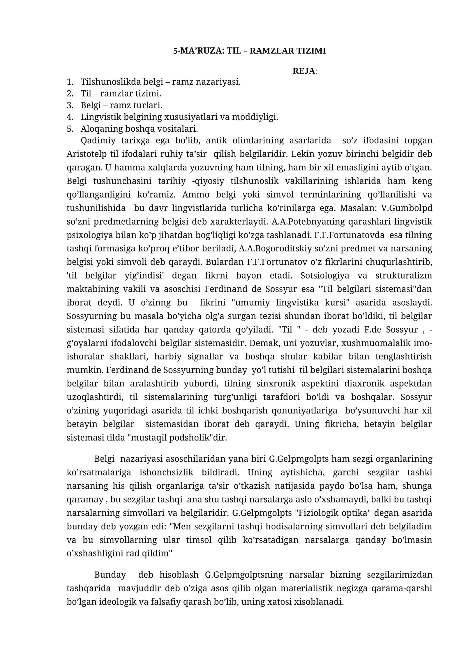 5-MА’RUZА: TIL – RAMZLAR TIZIMI 1