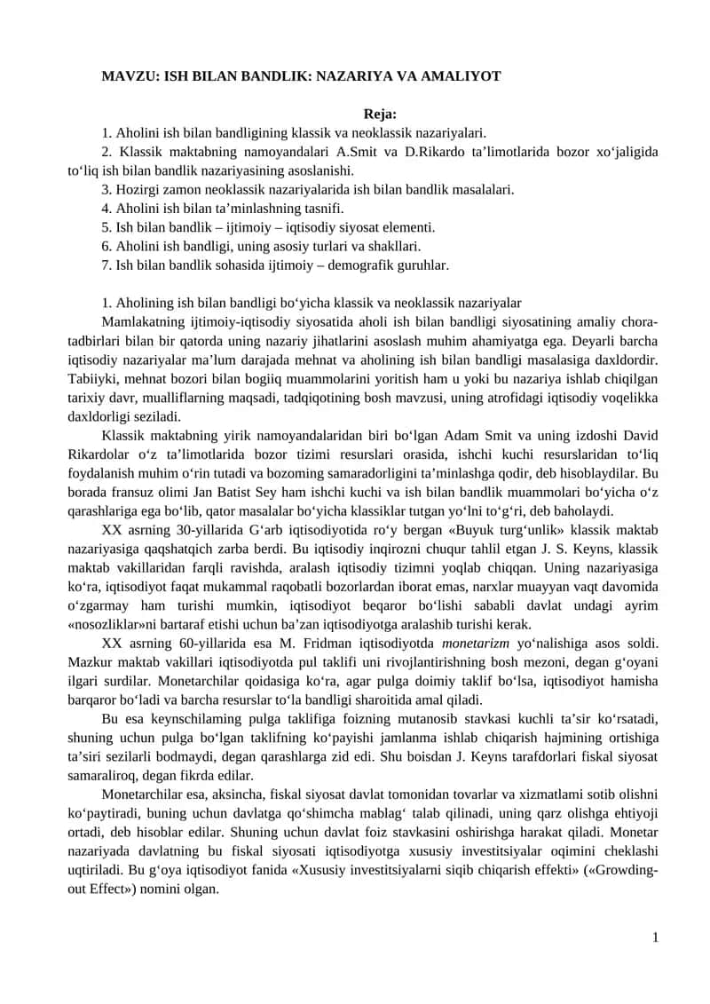 ISH BILAN BANDLIK: NAZARIYA VA AMALIYOT 1