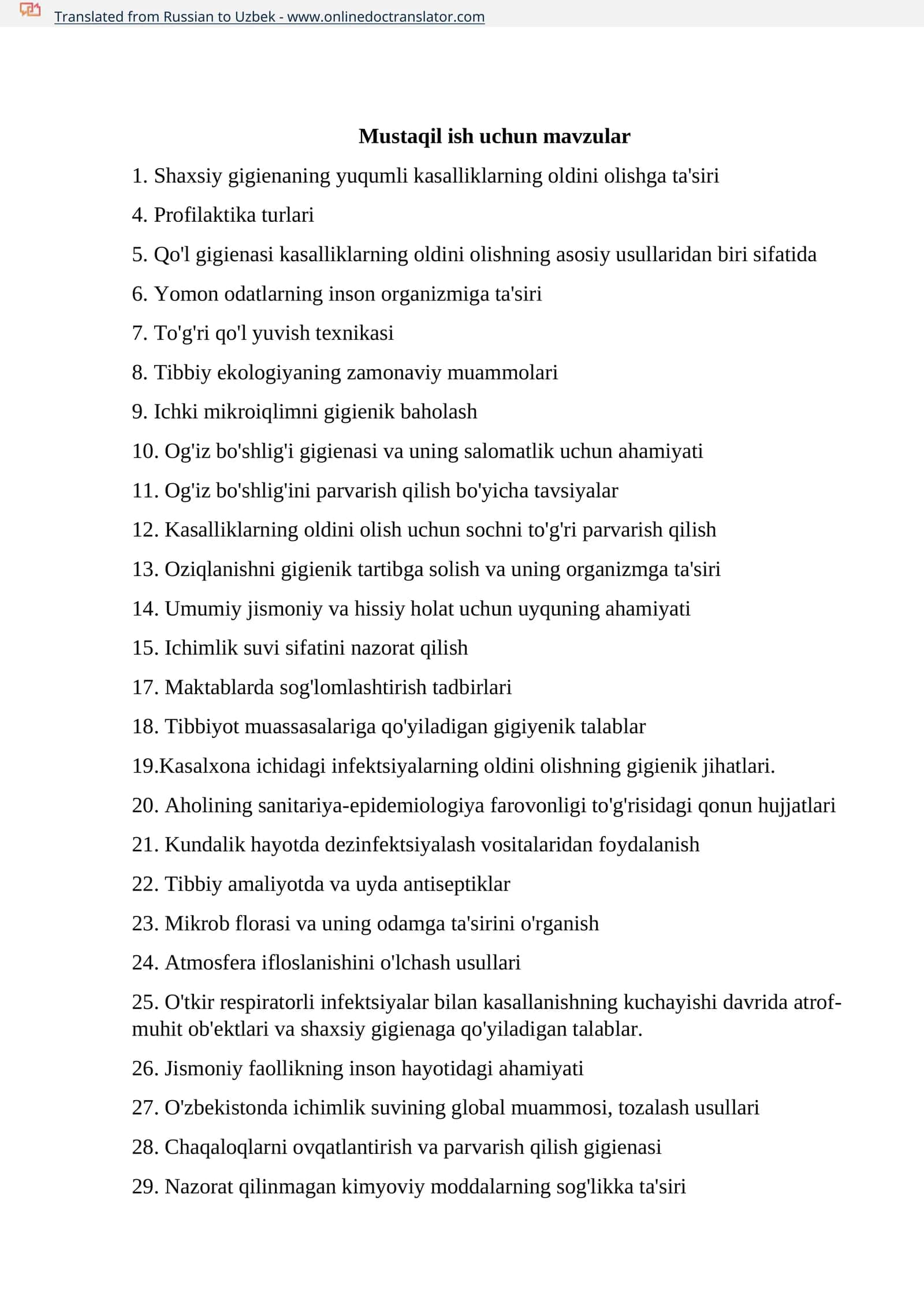 Mustaqil ish uchun mavzular 1