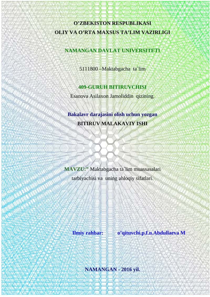 Maktabgacha ta`lim muassasalari tarbiyachisi va uning ahloqiy sifatlari 1