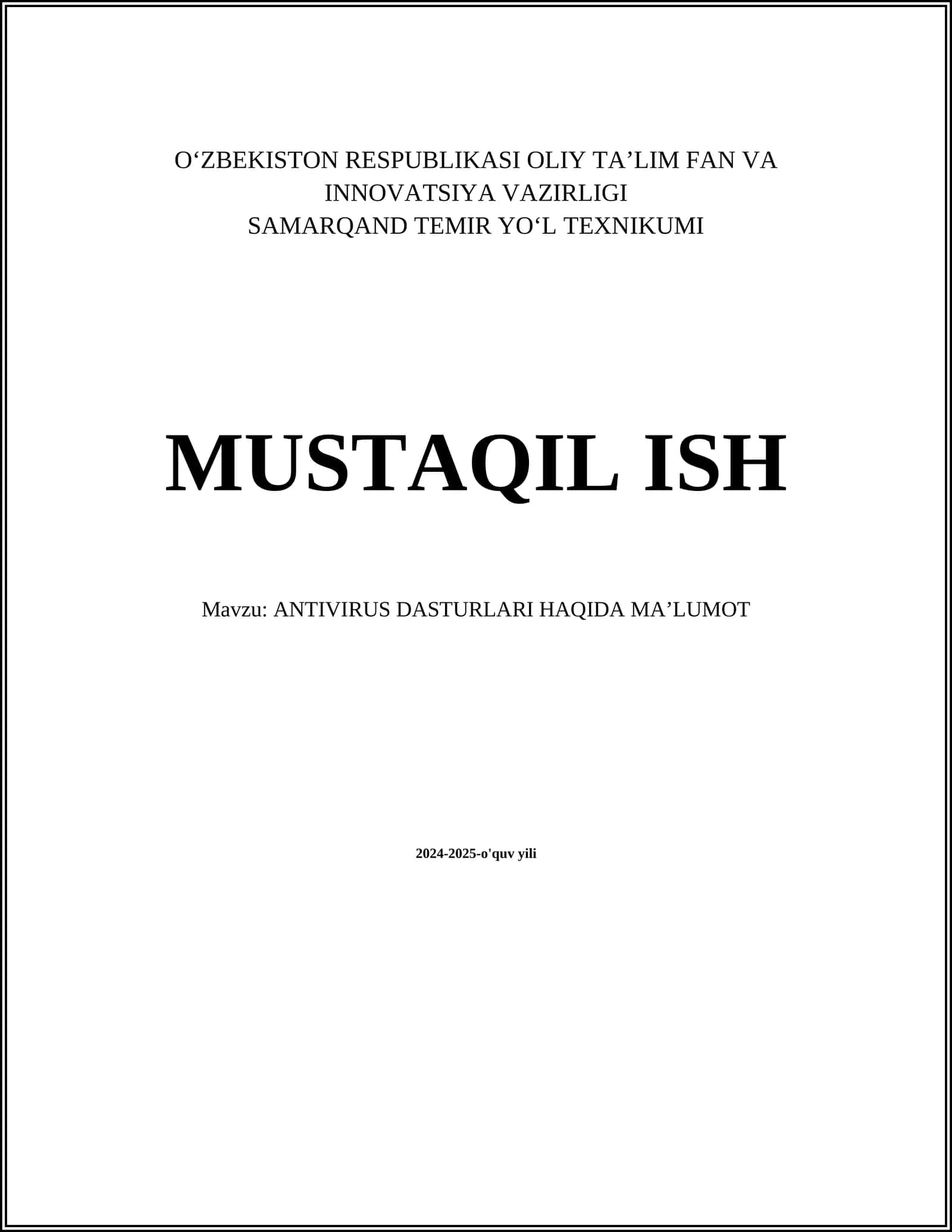 ANTIVIRUS DASTURLARI HAQIDA MAʼLUMOT 1
