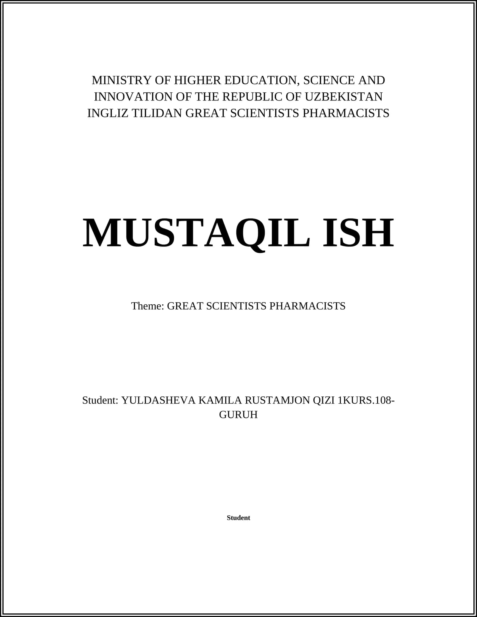 INGLIZ TILIDAN GREAT SCIENTISTS PHARMACISTS MUSTAQIL ISH 1