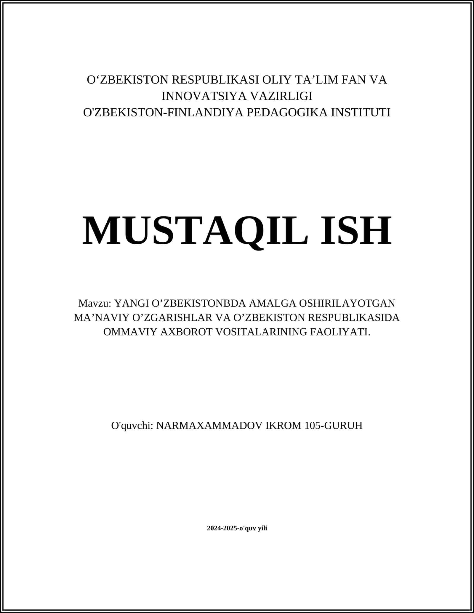 Yangi O'zbekistonda Ma'naviy Yangilanishlar 1