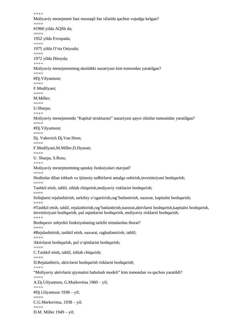 moliyaviy menejment test 2026 xxp hemis uchun 1