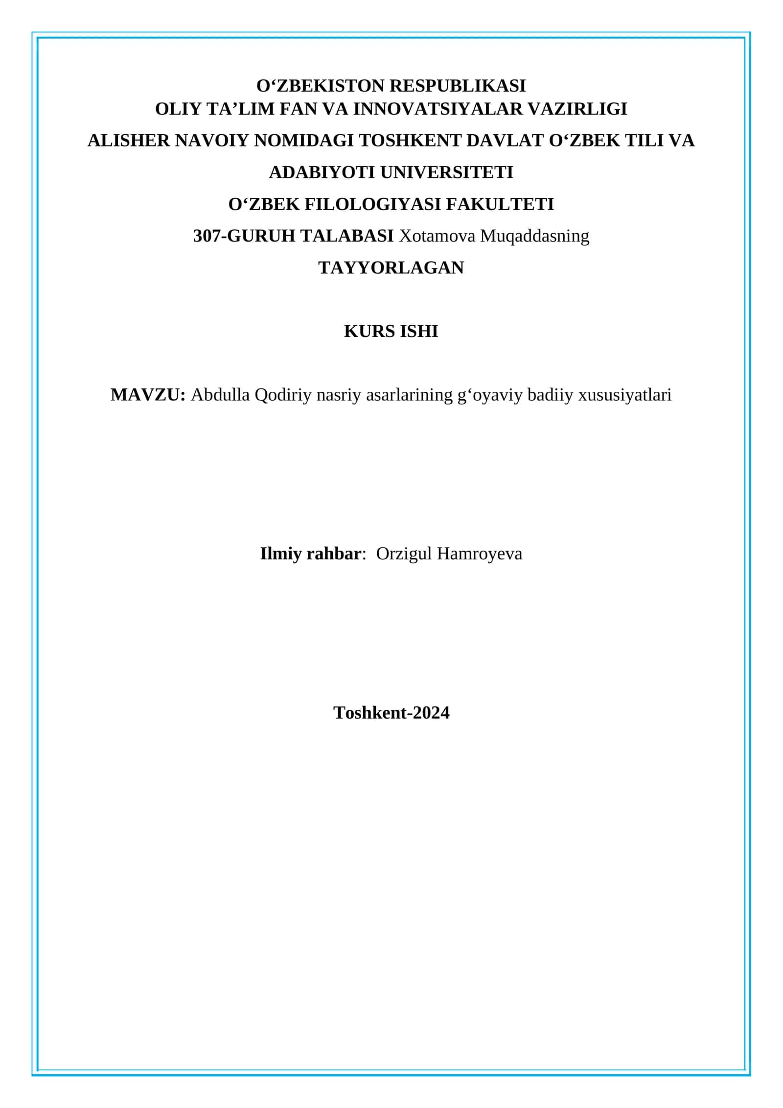Abdulla Qodiriy nasriy asarlarining gʻoyaviy badiiy xususiyatlari 1