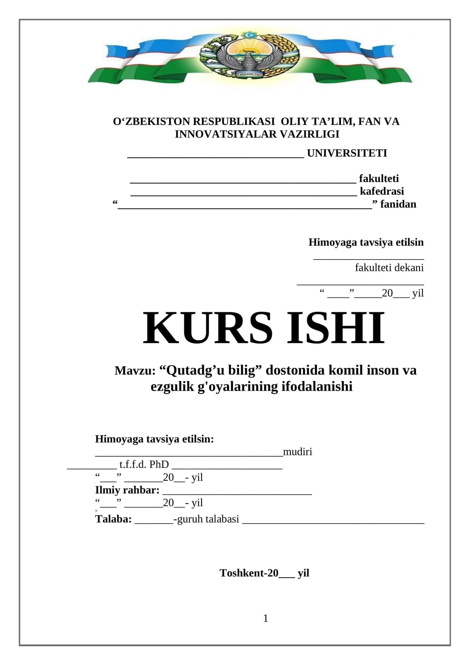 “Qutadg’u bilig” dostonida komil inson va ezgulik g'oyalarining ifodalanishi 1