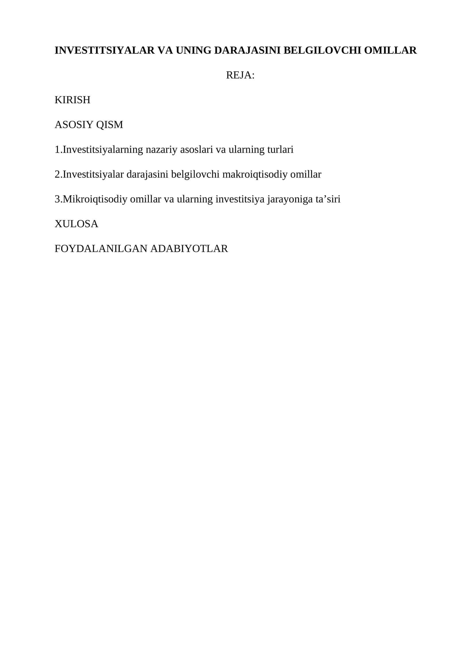 INVESTITSIYALAR VA UNING DARAJASINI BELGILOVCHI OMILLAR 1