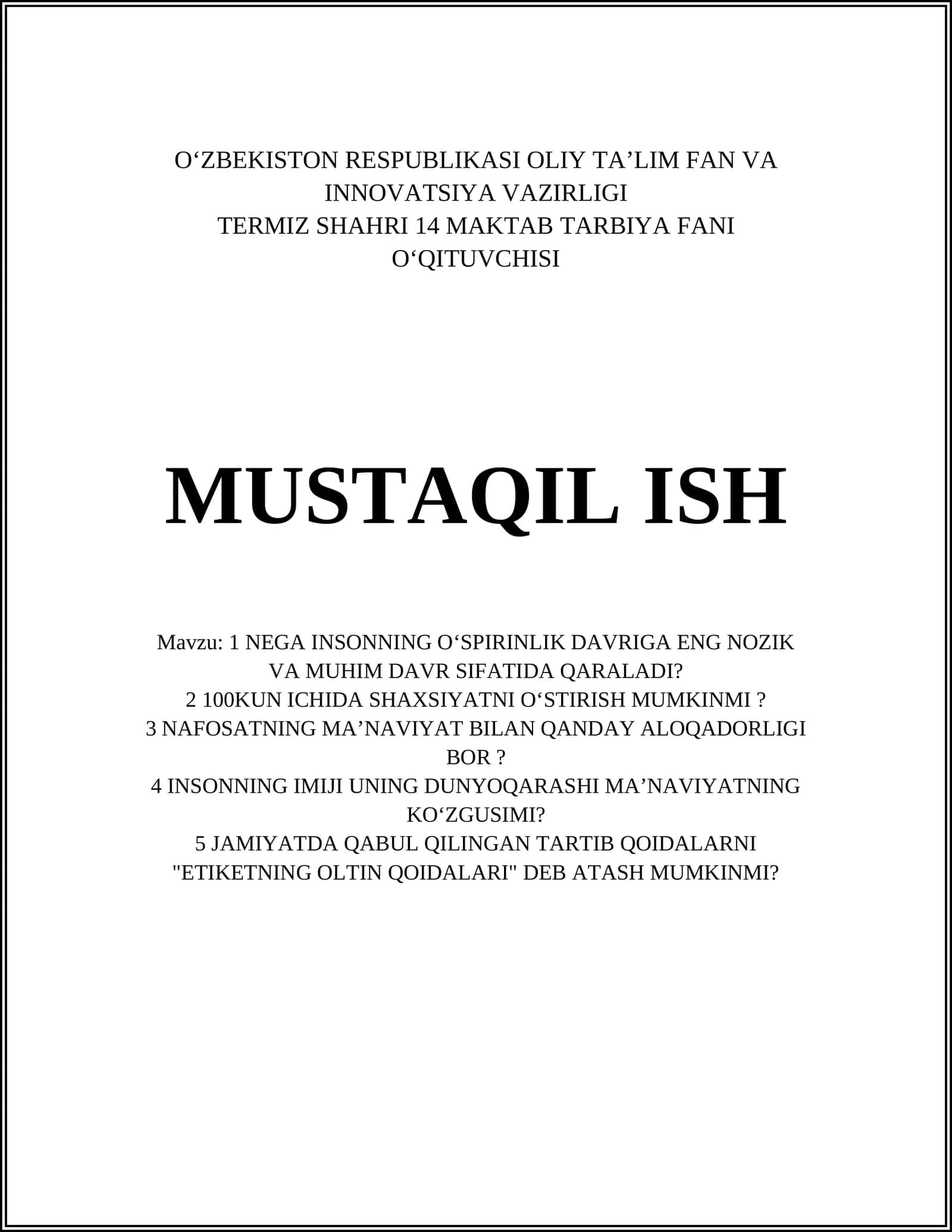 O'smirlik davrining ijtimoiy jihatlari 1