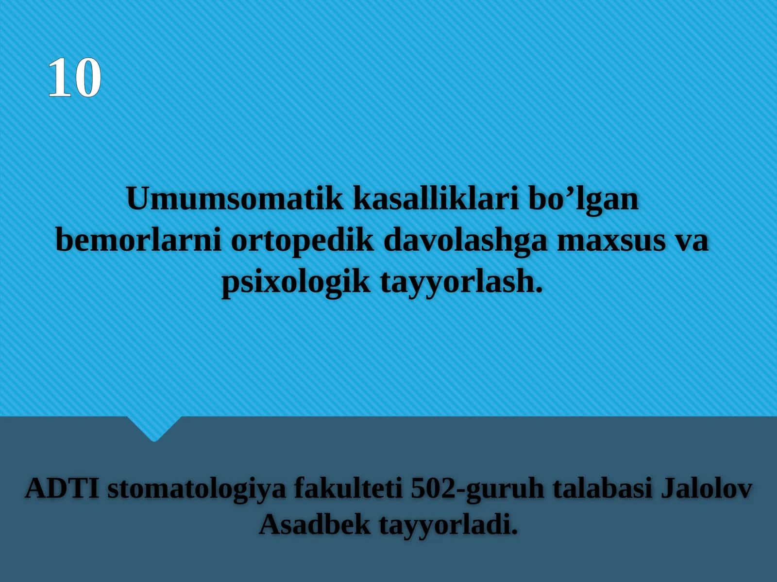 Umumsomatik kasalliklari bo’lgan bemorlarni ortopedik davolashga maxsus va psixologik tayyorlash. 1