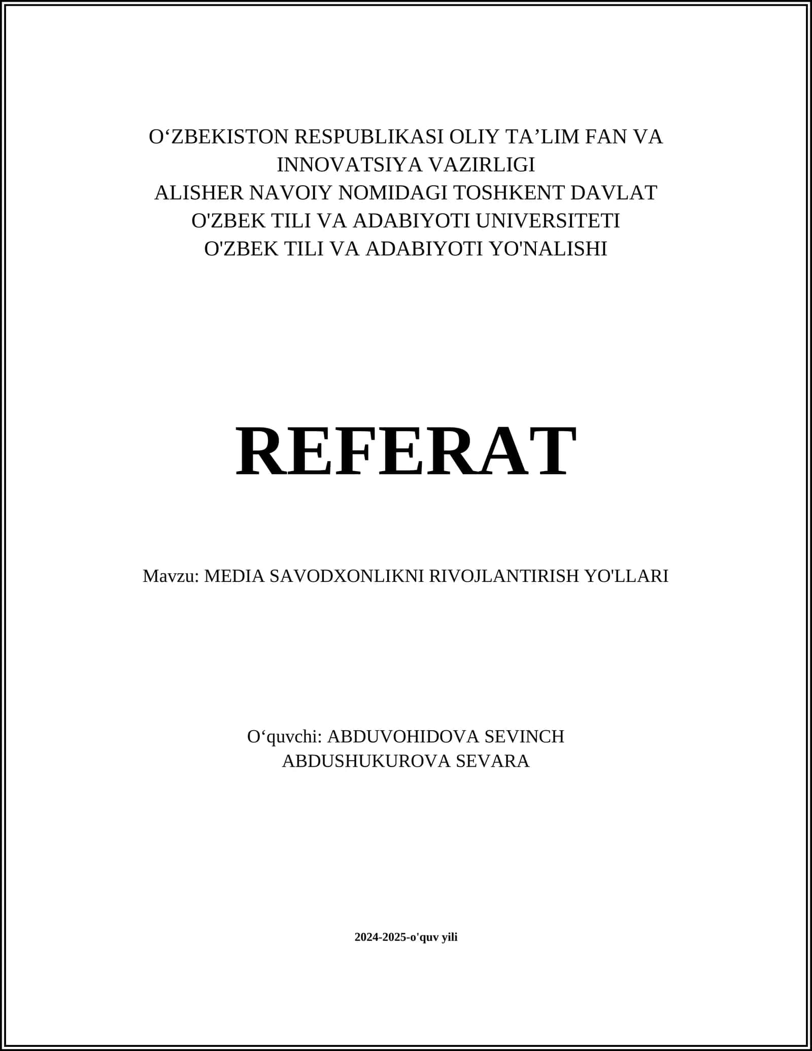 MEDIA SAVODXONLIKNI RIVOJLANTIRISH YO'LLARI 1