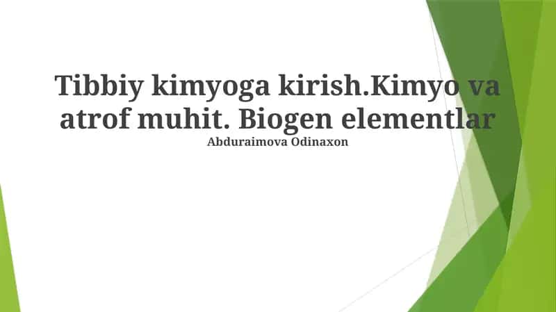 Tibbiy kimyoga kirish 1