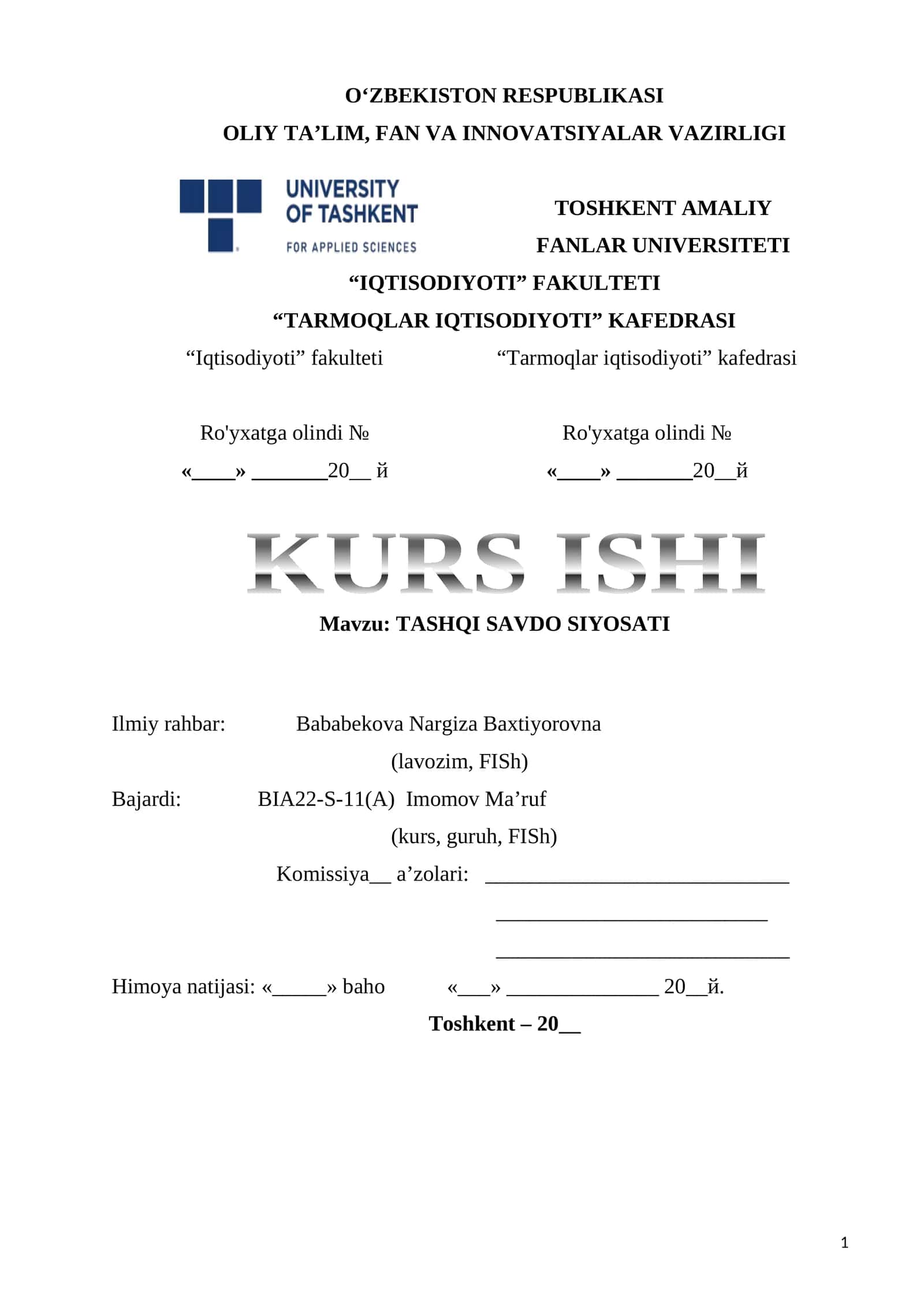 TASHQI SAVDO SIYOSATI 1