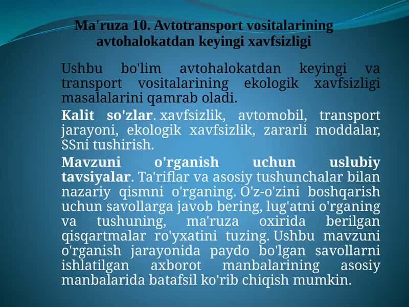 Avtotransport vositalarining avtohalokatdan keyin gi xavfsizligi 1